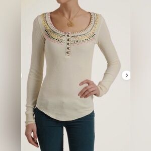 FREE PEOPLE BLANKET STITCHED EMBROIDERED THERMAL
